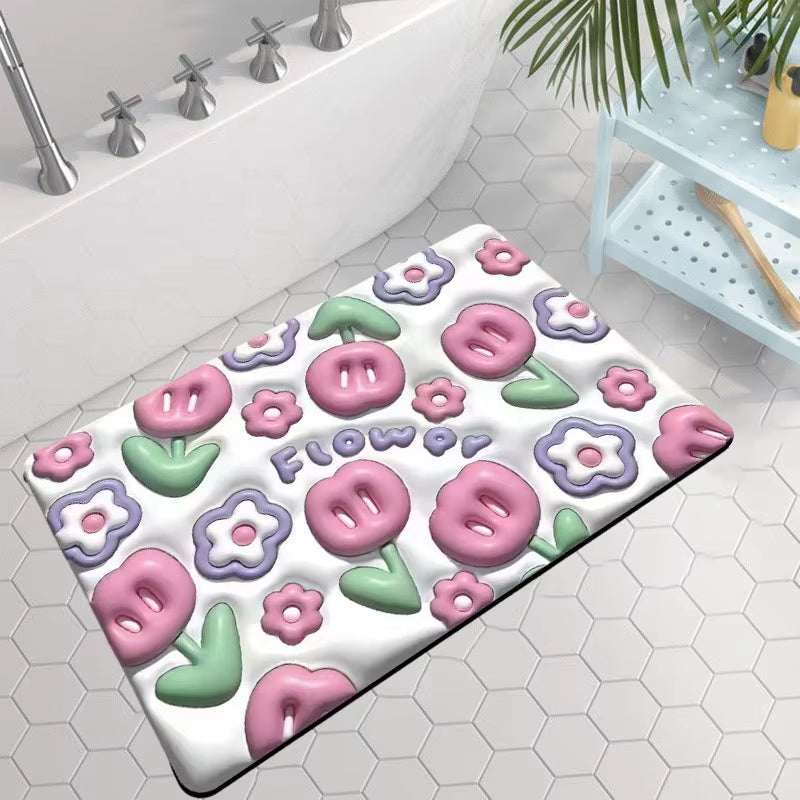 3D Strawberry Non Slip Kitchen Bath Doormat Diatom Mud Super Absorbent Entrance Carpet Waterproof Bedroom Rugs for Home Decor